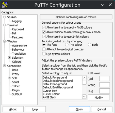 Putty won't bold text by default